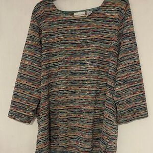Alfred Dunner Multicolor Wave-Striped Knit Tunic — Blue, Green, Pink, Cream